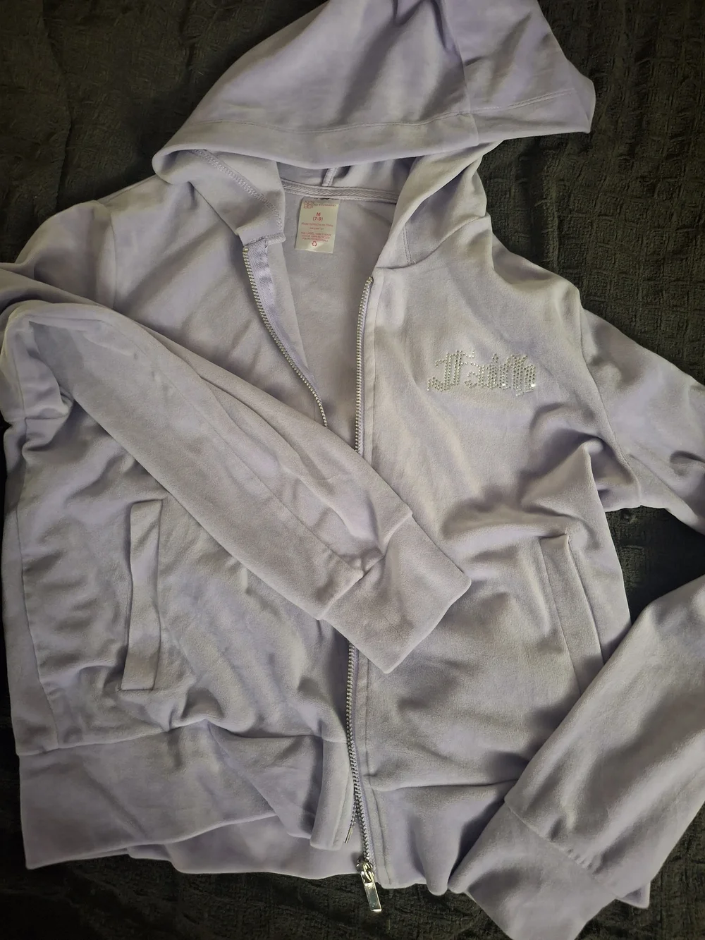 No Boundaries Light Lavender Rhinestone Zip Hoodie